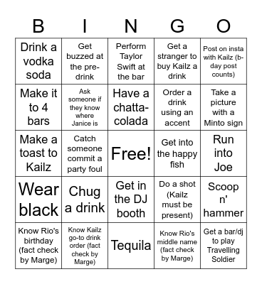 KAILZ PUB CRAWL BINGO! Bingo Card