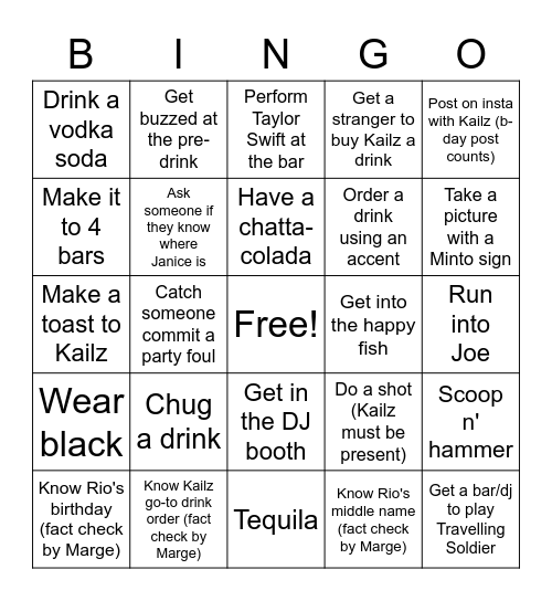 KAILZ PUB CRAWL BINGO! Bingo Card