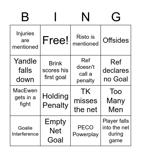 Flyers Bingo Card