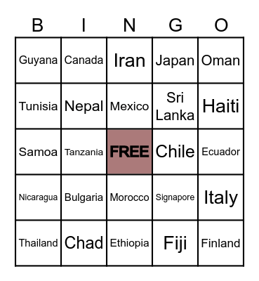 Culture Day Bingo Card