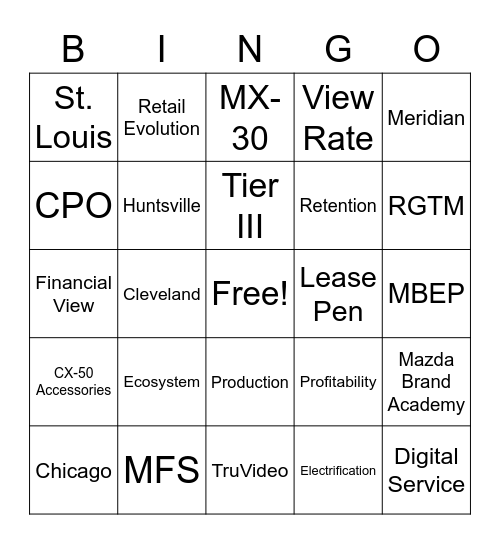 MAZDA BINGO Card