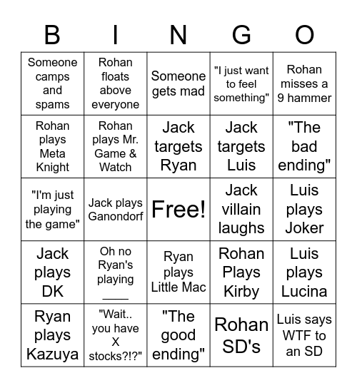 Smash with the Boys Bingo Card