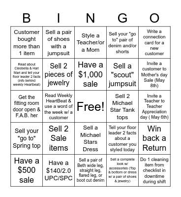 Teacher Appreciation/ Mother's Day Bingo Card