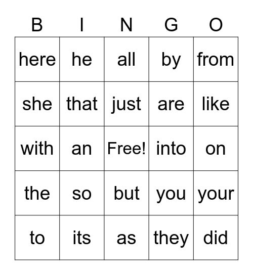 Pencil Word Bingo Card