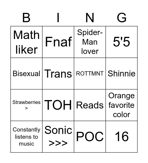 fork Bingo Card
