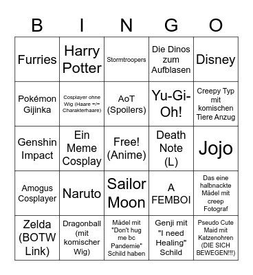 AniMuc Cosplays Bingo Card