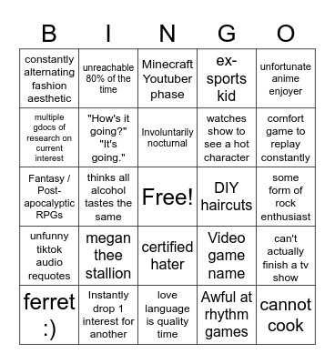 How similar are you to Hawke Bingo Card