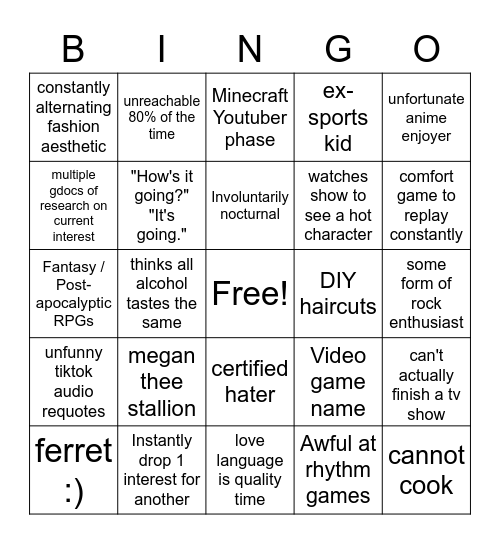 How similar are you to Hawke Bingo Card