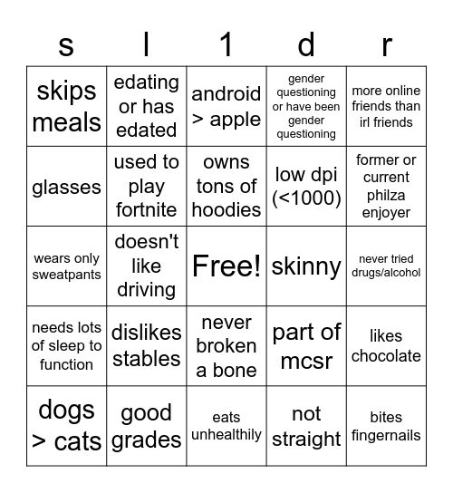 sl1dr bingo Card