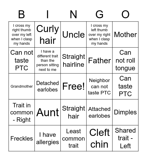 TraitsA Bingo Card