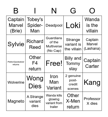 Doctor Strange in the Multiverse of Madness Bingo Card