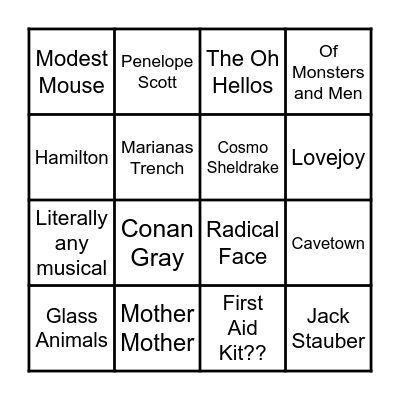 WC music starter pack Bingo Card