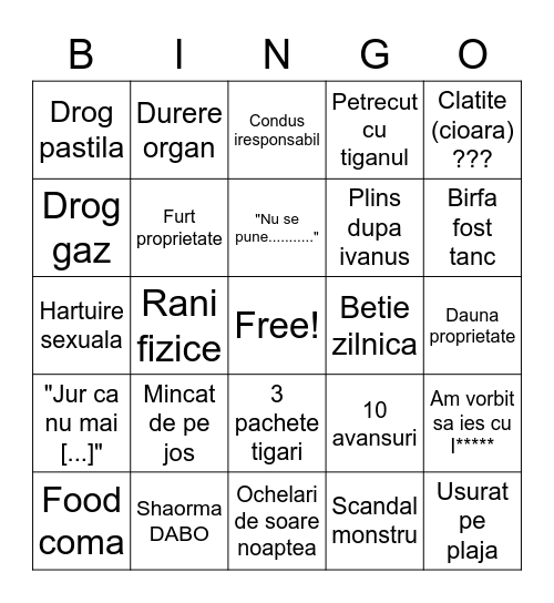 Bobingo Mangalia Bingo Card
