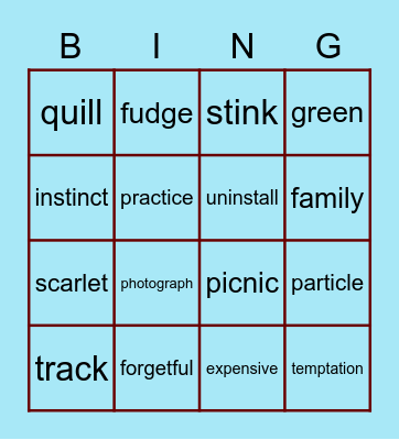 Guess the Word! Bingo Card