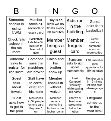YMCA Membership Bingo Card