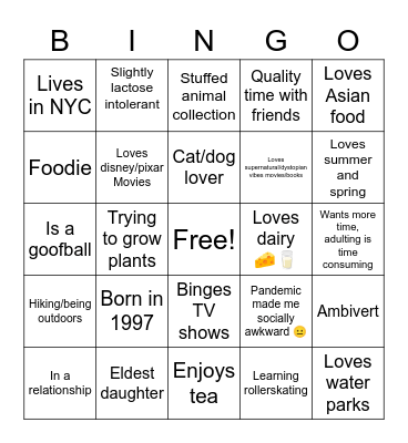 Sara' Bingo Card