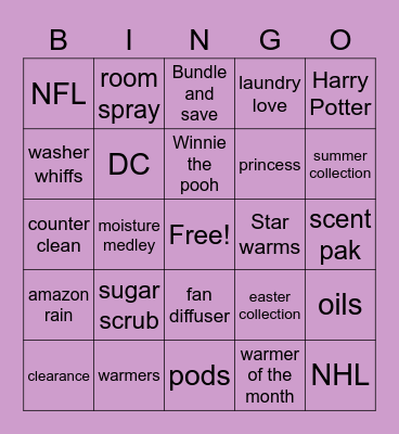 Scentsy Bingo Card