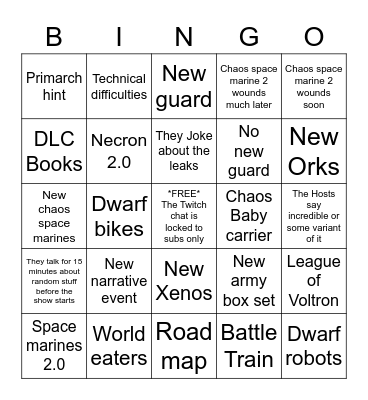 Warhammer feast 40k Bingo Card