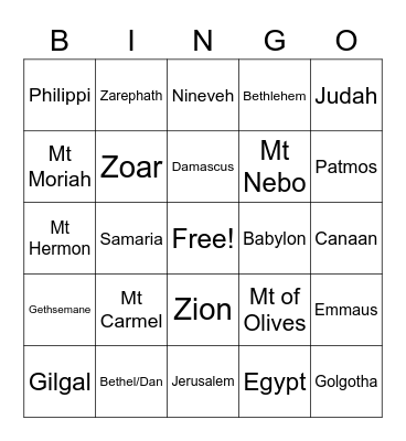 Biblical Places Bingo Card
