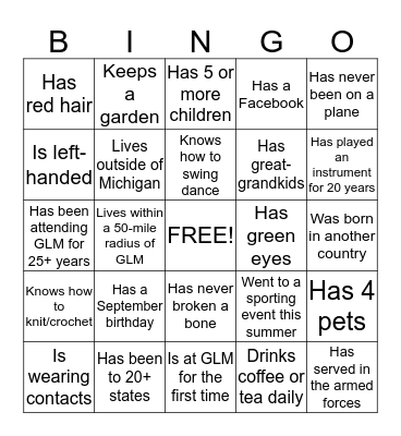 Getting To Know You! Find Someone Who... Bingo Card
