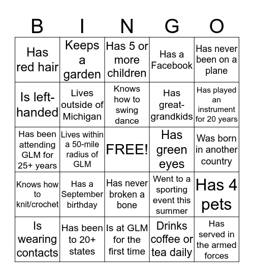 Getting To Know You! Find Someone Who... Bingo Card