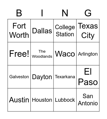 Cities in Texas Bingo Card