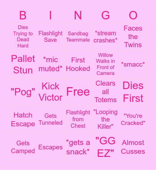 Sadie Bingo Card