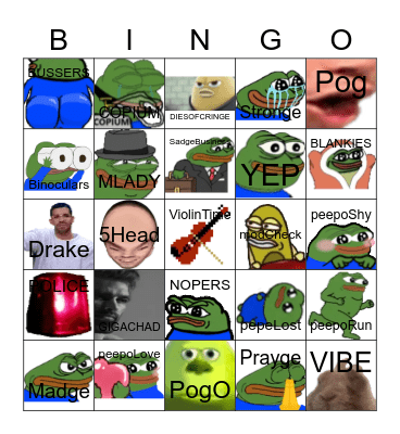 Confession Bingo Emote Only Bingo Card