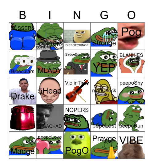 Confession Bingo Emote Only Bingo Card