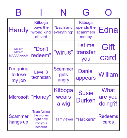 Scammer Bingo Card