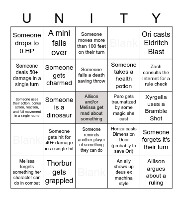Unity in Gaming Bingoooo!! Bingo Card