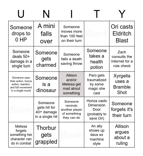 Unity in Gaming Bingoooo!! Bingo Card