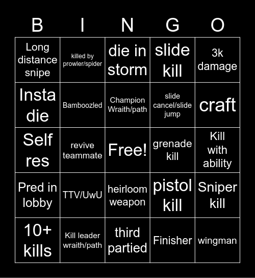 Apex Bingo Card