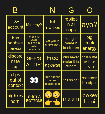 Huhnee's Community Bingo Card