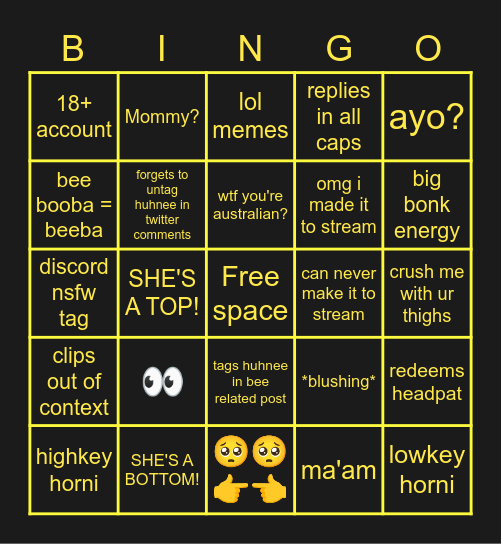 Huhnee's Community Bingo Card