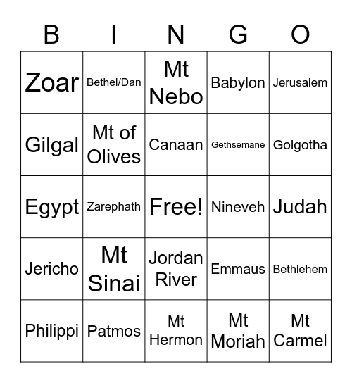 Biblical Places Bingo Card