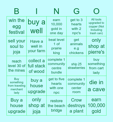 Stardew Valley Night Bingo Card