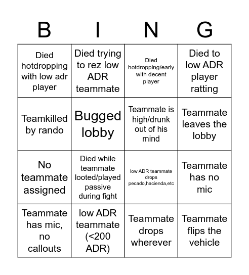 Rando Duo Bingo Card