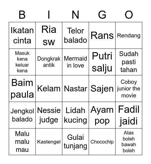 Punya Eojin Bingo Card