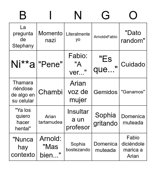 Bingo de la Secta Gay Bingo Card