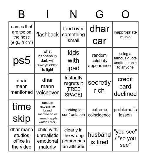 Dhar Mann Bingo v2 Bingo Card