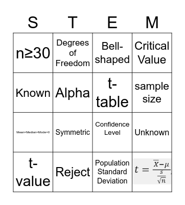STEM Bingo Card