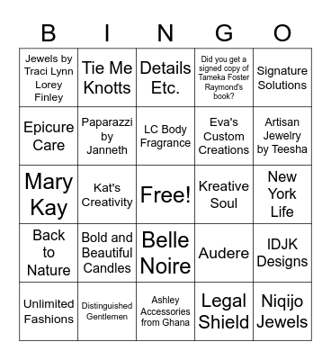 Women in Business Expo Vendor Bingo Card