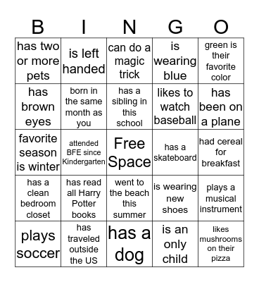 Find someone in the class who..... Bingo Card