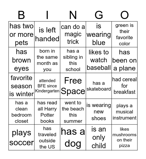 Find someone in the class who..... Bingo Card