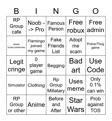 ROBLOX AD BINGO Card