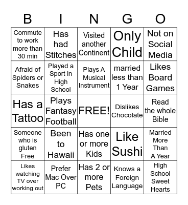 Fusion  Young Married  Ministry Bingo Card