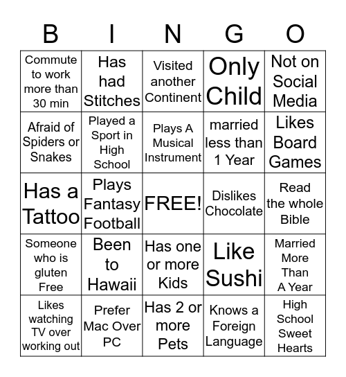 Fusion  Young Married  Ministry Bingo Card