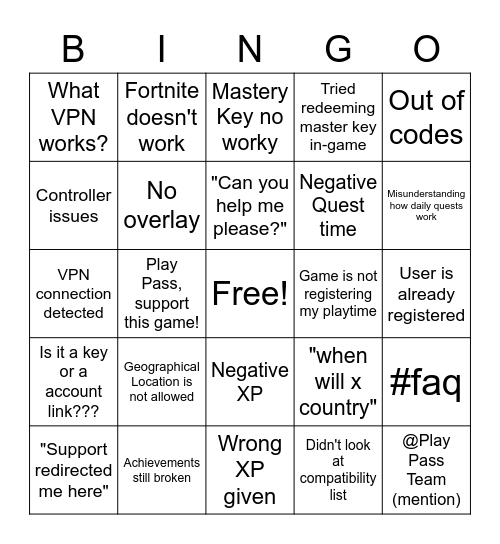 Intel Play Pass bingo Card
