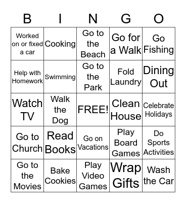 Grandparent's Day Bingo Card